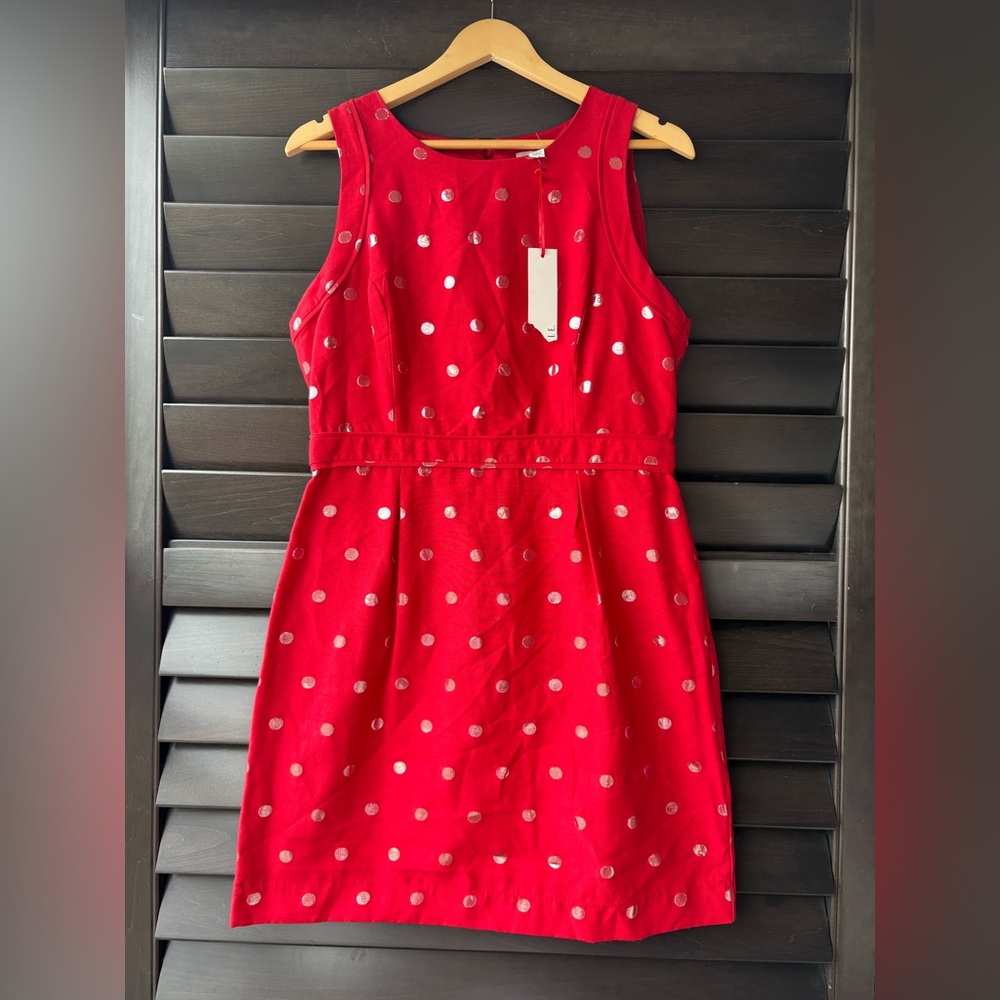 Elle Red Size 10 Sleeveless Silver Polka Dot Dress Back Zip NWT